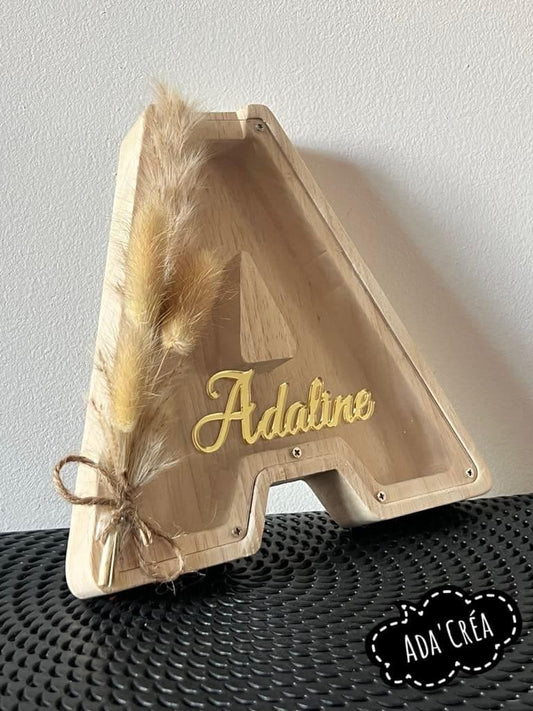 Tirelire en bois et plexiglas et ses pampas