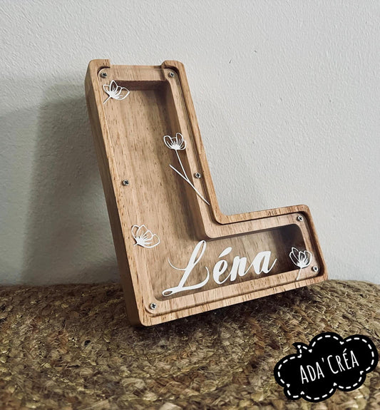 Tirelires en bois et plexiglas floquées