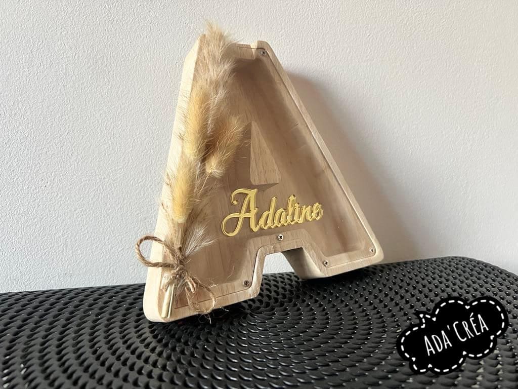Tirelire en bois et plexiglas et ses pampas