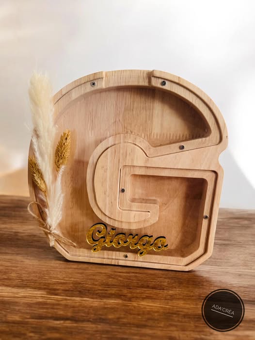 Tirelire en bois et plexiglas et ses pampas