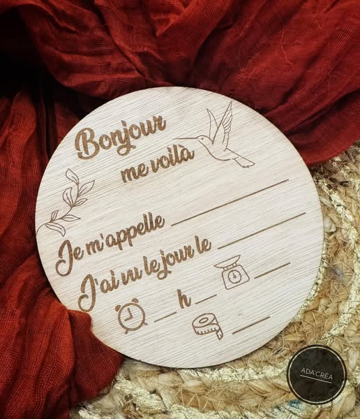 Plaque annonce de naissance ronde "PMA"