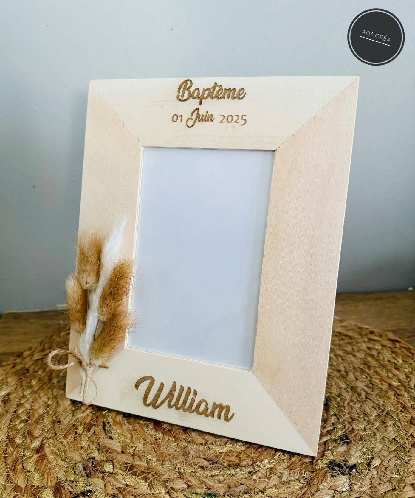 Cadre baptême en bois personnalisable