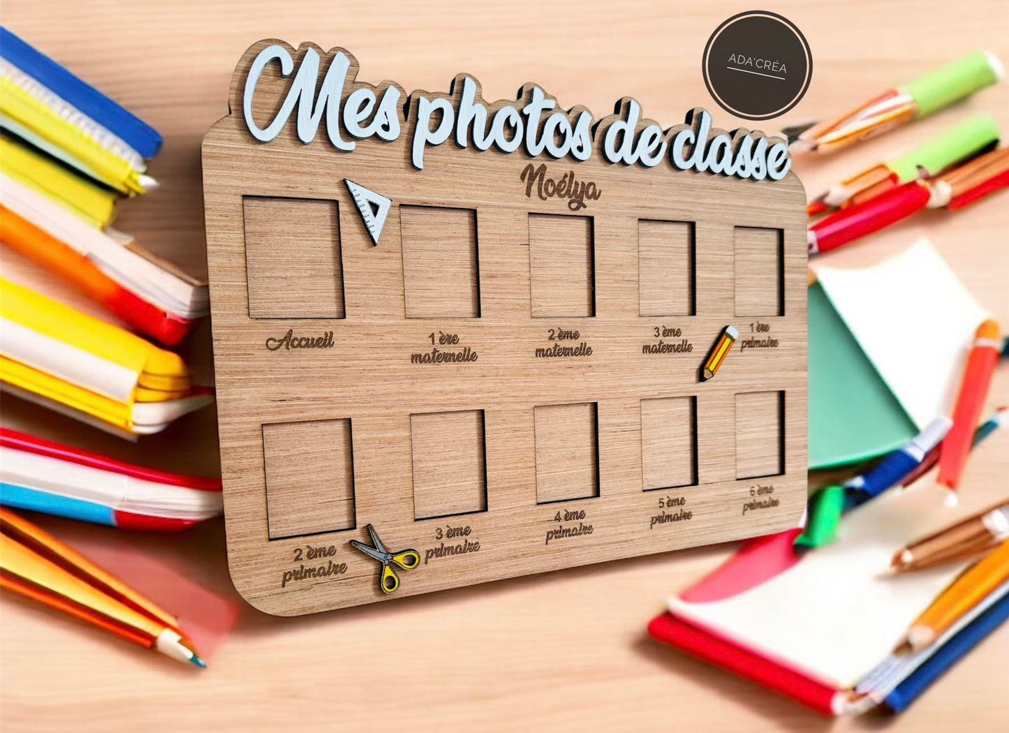 Cadre en bois personnalisable  "Mes photos de classe"